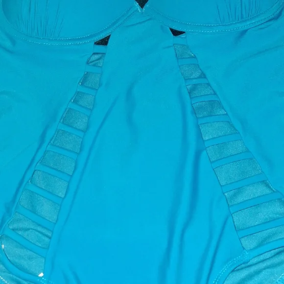 TiniBikini Turquoise Cutout One Piece Swimsuit - Picture 4 of 6